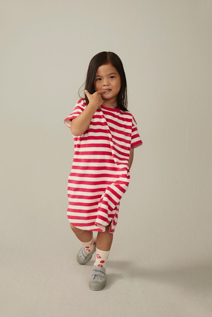 Gray Label Little Label Lovers POP Terry Oversized Tee Dress GOTS Cherry Cream Stripes Kids