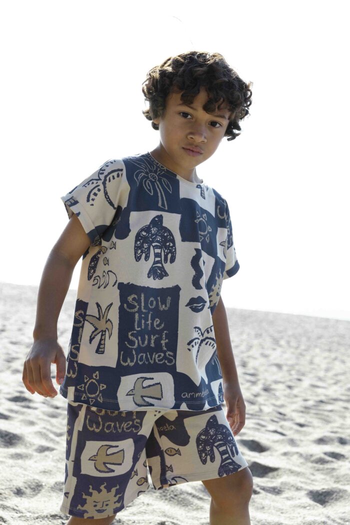 Ammehoela Little Label Lovers Blue Beach Tee Shirt Details Kids Boys Girls