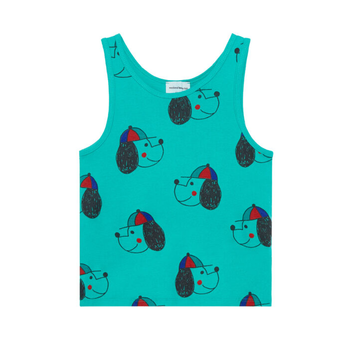 Weekend House Kids – Happy Dog Tank T-shirt | green