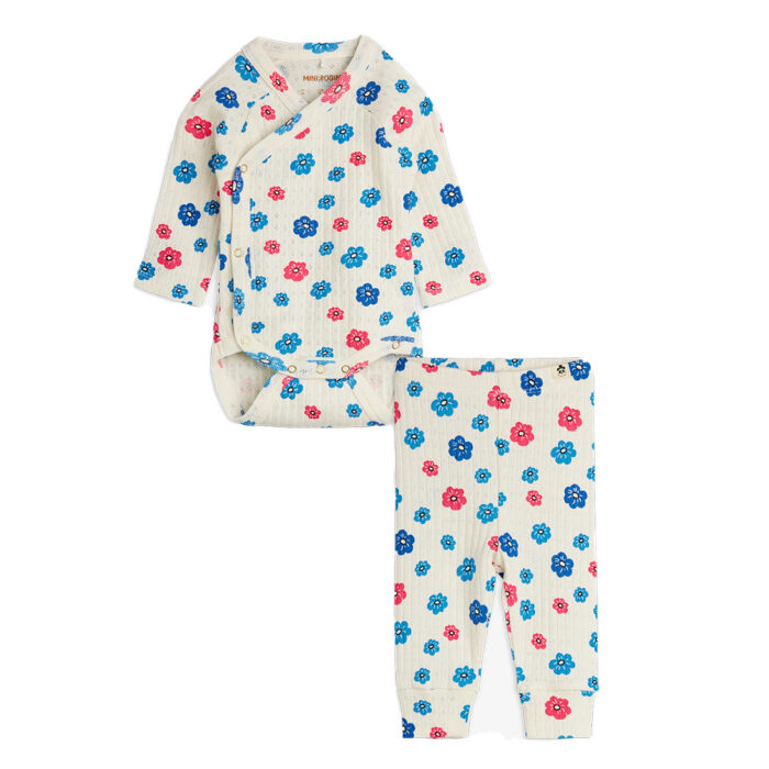 Mini Rodini – Flowers pointelle baby set | multi
