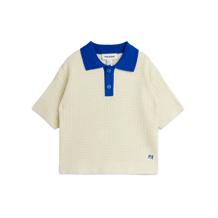 Mini Rodini – Cable knit polo shirt | off white